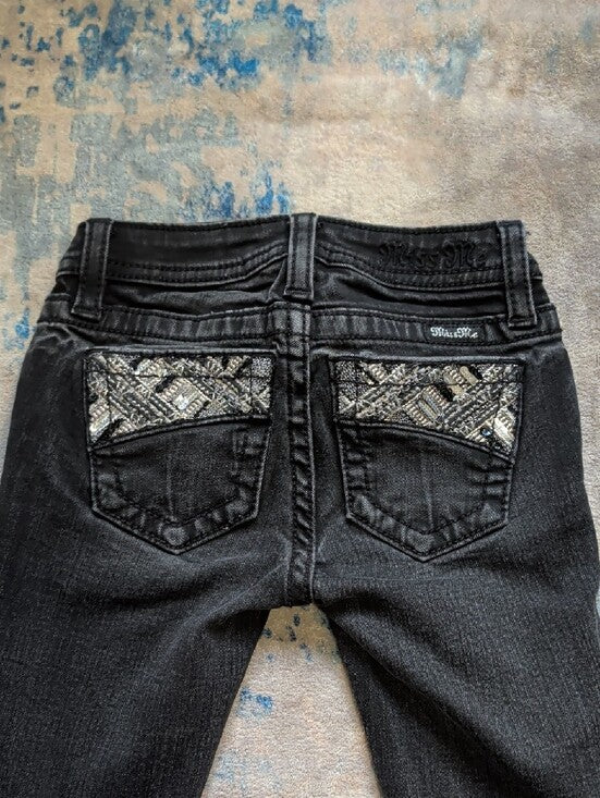 Miss Me Kids Black Skinny Jeans with Sequin Pocket Trim Girl's 8 US