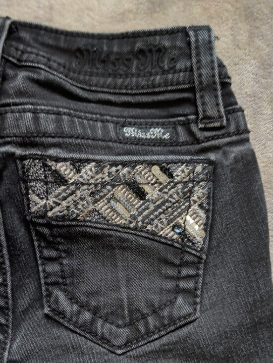 Miss Me Kids Black Skinny Jeans with Sequin Pocket Trim Girl's 8 US