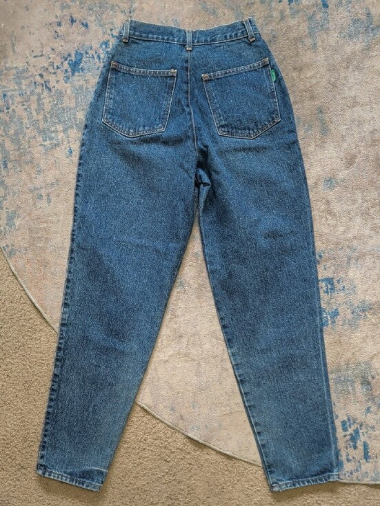 Vintage 80s Benetton High-Rise Tapered Women's Jeans in Dark Blue Denim XS/ 2 US