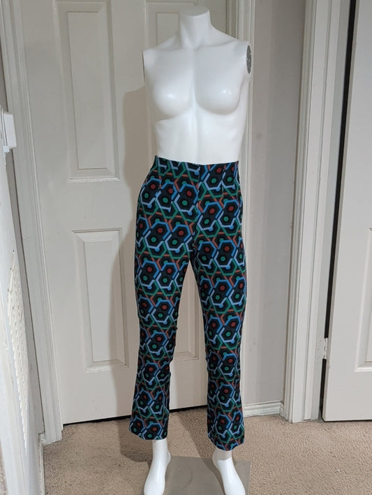 Zara Blue & Green Geometric Cropped Pants Women's XS US