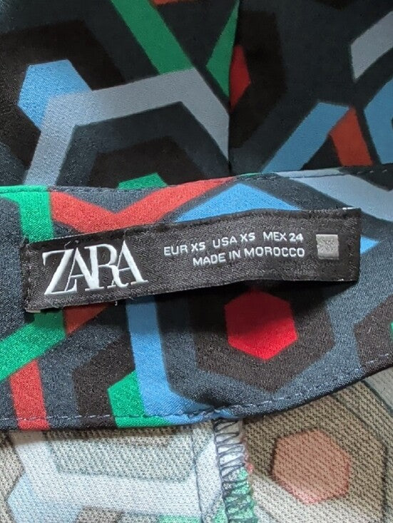 Zara Blue & Green Geometric Cropped Pants Women's XS US