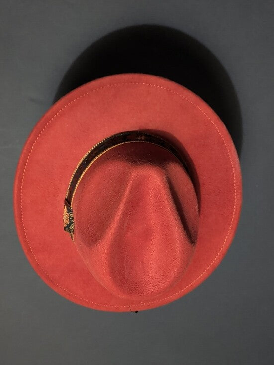 NWT Falls Creek Red Felt Fedora with Embroidered Floral Band