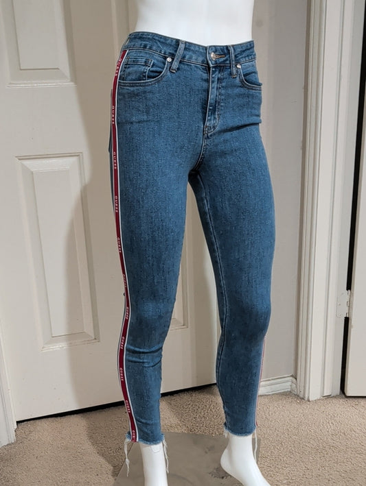 Retro Guess Women's Denim Skinny Jeans with Red Side Stripe 25 US