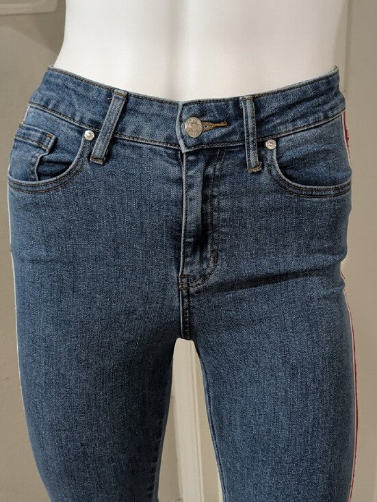 Retro Guess Women's Denim Skinny Jeans with Red Side Stripe 25 US