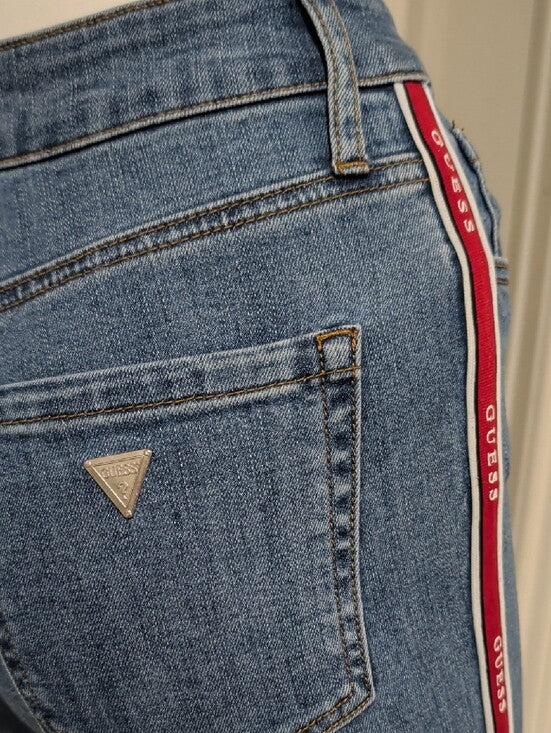 Retro Guess Women's Denim Skinny Jeans with Red Side Stripe 25 US