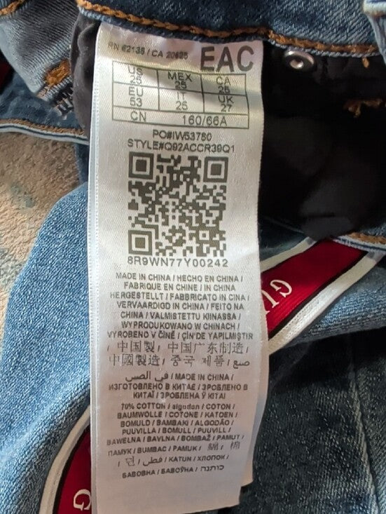 Retro Guess Women's Denim Skinny Jeans with Red Side Stripe 25 US