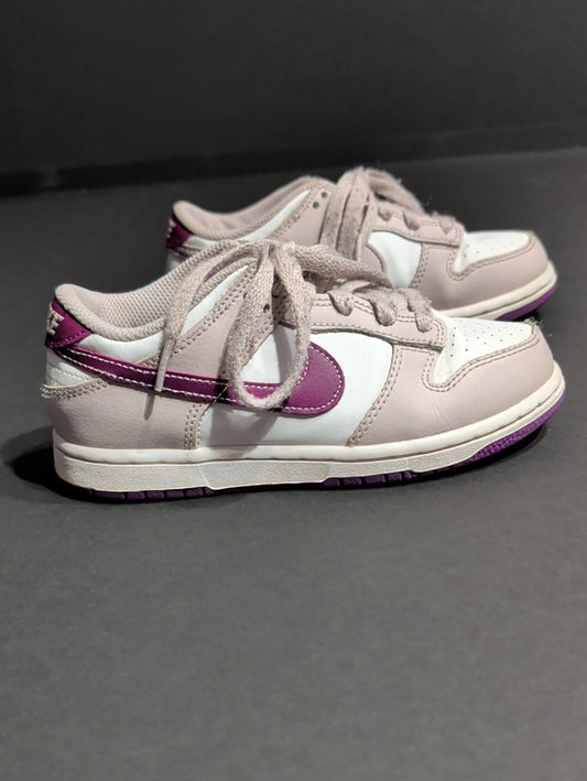 Nike Kids Dunk Low-Top Sneakers - White & Purple Swoosh Girls 13C