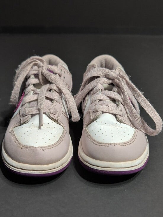 Nike Kids Dunk Low-Top Sneakers - White & Purple Swoosh Girls 13C