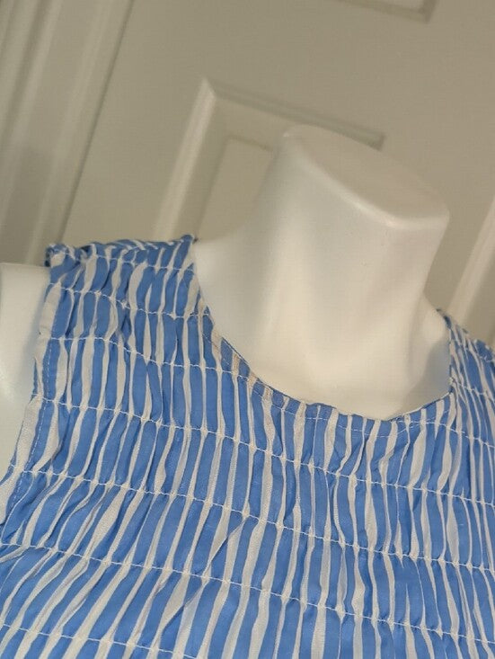 Cato Sleeveless Blue & White Striped Smocked Midi Dress Women's Medium
