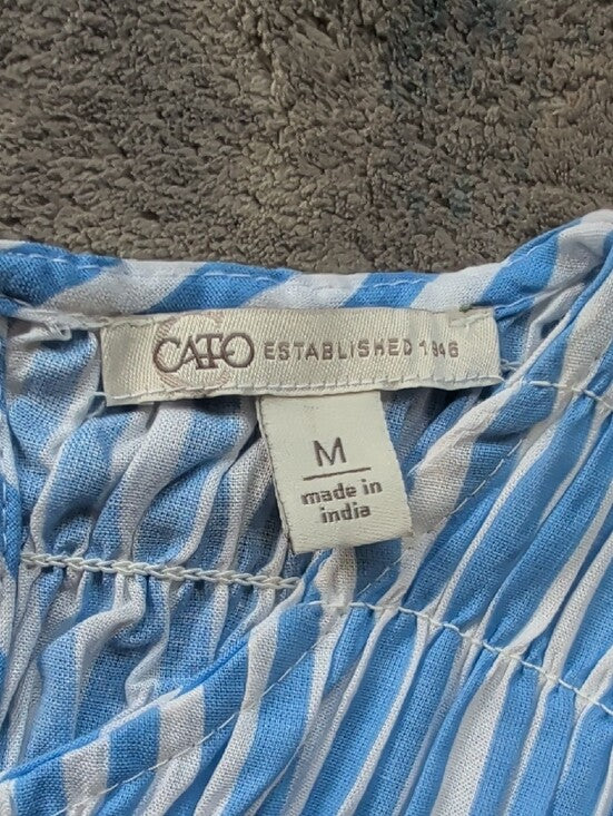 Cato Sleeveless Blue & White Striped Smocked Midi Dress Women's Medium