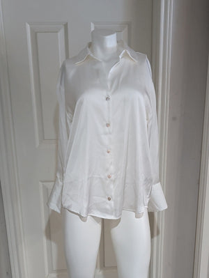Zara White Satin Button-Down Blouse Women's Medum