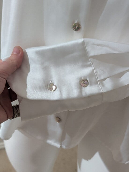 Zara White Satin Button-Down Blouse Women's Medum