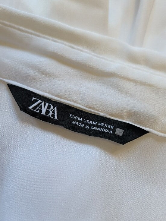 Zara White Satin Button-Down Blouse Women's Medum