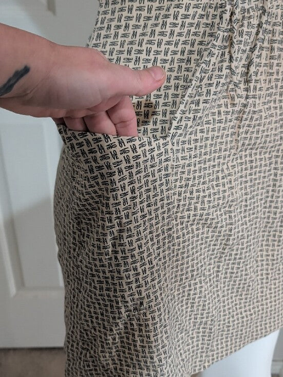 Casual Beige "LOVE" Patterned Short Sleeve Women's Dress XS Handmade