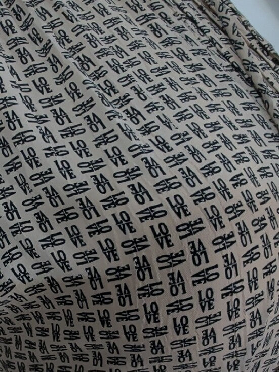 Casual Beige "LOVE" Patterned Short Sleeve Women's Dress XS Handmade
