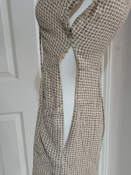 Casual Beige "LOVE" Patterned Short Sleeve Women's Dress XS Handmade