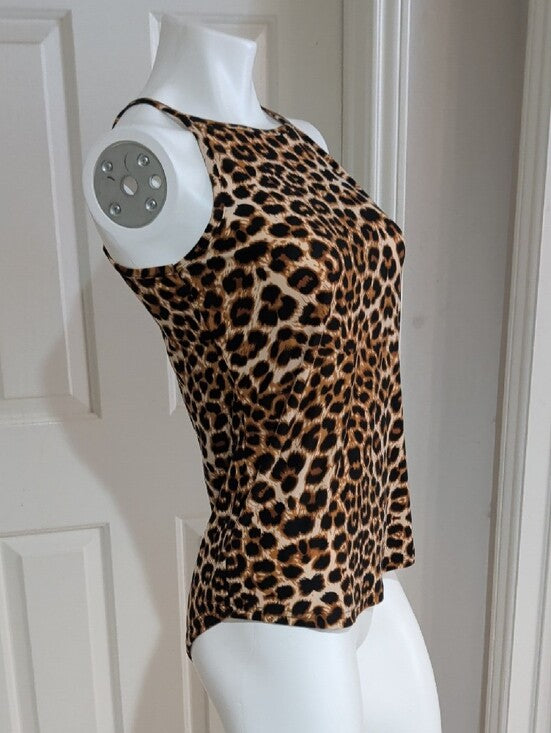 THANTH Leopard Print Halter Camisole in Brown and Cream Women's Small