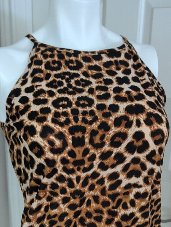 THANTH Leopard Print Halter Camisole in Brown and Cream Women's Small