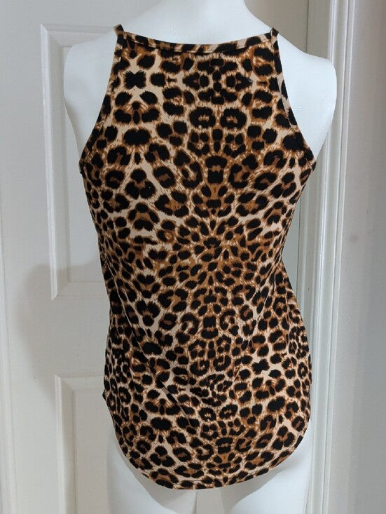 THANTH Leopard Print Halter Camisole in Brown and Cream Women's Small