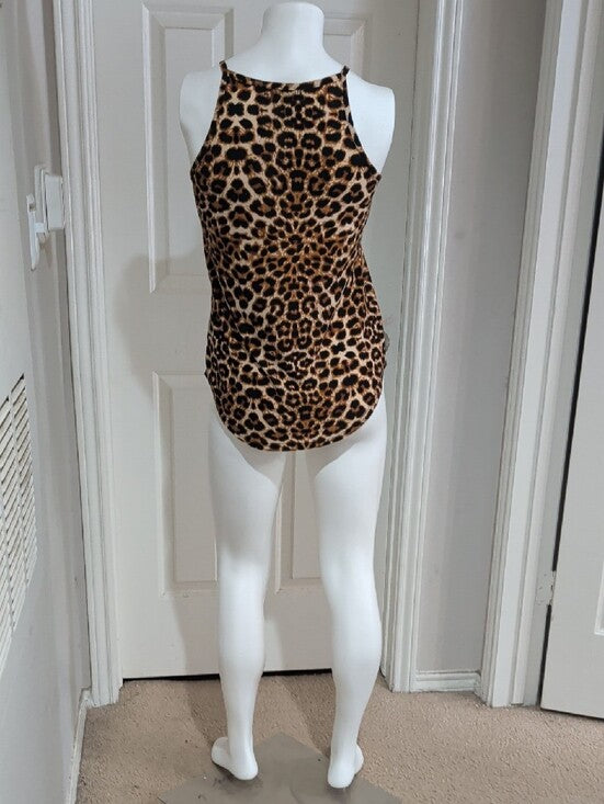 THANTH Leopard Print Halter Camisole in Brown and Cream Women's Small