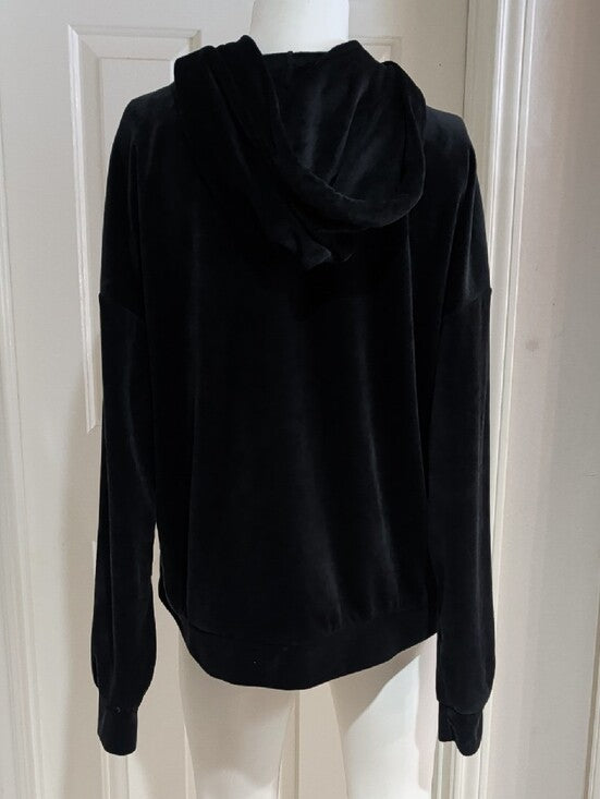 bebe Sport Black Velour Zip Hoodie with Rhinestone Logo Women's XL