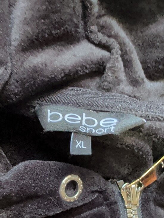 bebe Sport Black Velour Zip Hoodie with Rhinestone Logo Women's XL