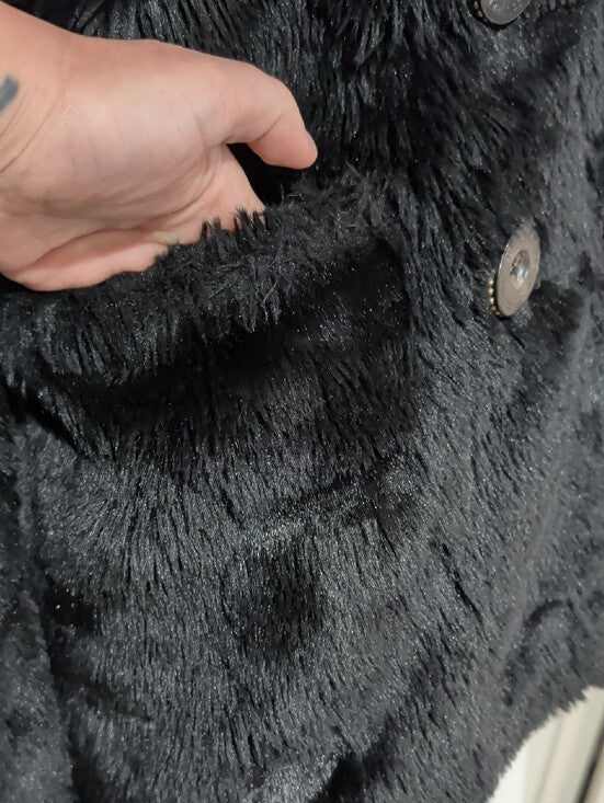Retro Juicy Couture Black Teddy Faux-Fur Double-Breasted Coat Women's Small