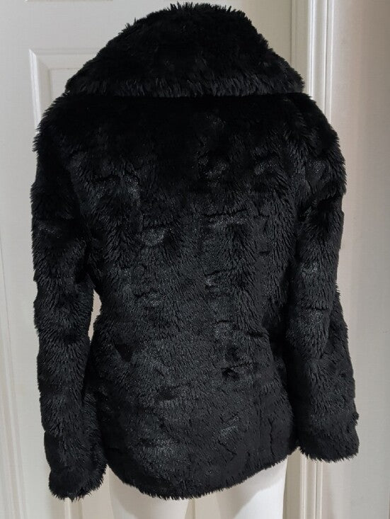 Retro Juicy Couture Black Teddy Faux-Fur Double-Breasted Coat Women's Small