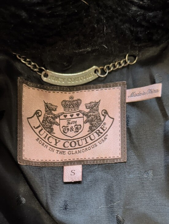 Retro Juicy Couture Black Teddy Faux-Fur Double-Breasted Coat Women's Small