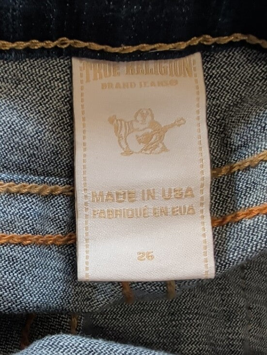 True Religion Dark Blue Low Rise Flare Jeans with Contrast Stitching Women's 26 US