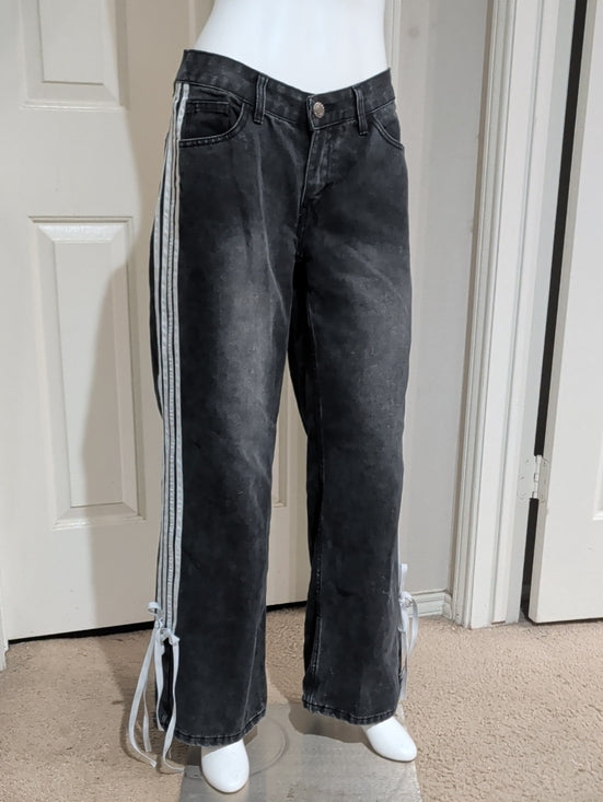 Telepatia Black Washed Straight-Leg Jeans with Side Stripes Women's 7/28 US