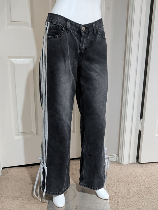 Telepatia Black Washed Straight-Leg Jeans with Side Stripes Women's 7/28 US