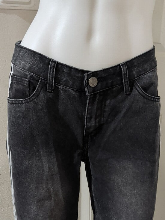 Telepatia Black Washed Straight-Leg Jeans with Side Stripes Women's 7/28 US