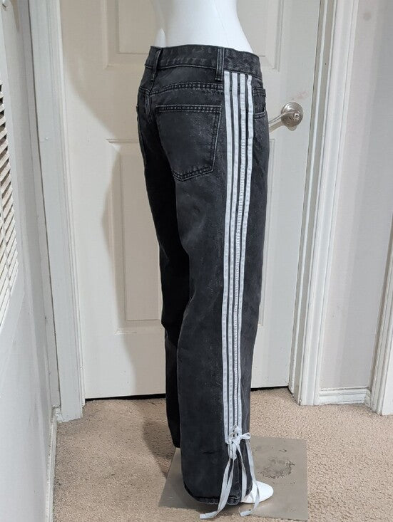 Telepatia Black Washed Straight-Leg Jeans with Side Stripes Women's 7/28 US