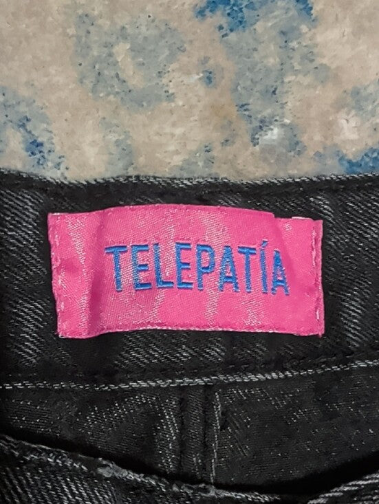 Telepatia Black Washed Straight-Leg Jeans with Side Stripes Women's 7/28 US