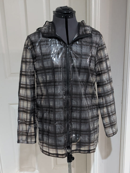 Fashion Nova Black Plaid Clear Hooded Raincoat Men's Large