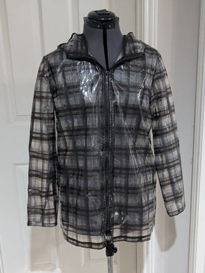 Fashion Nova Black Plaid Clear Hooded Raincoat Men's Large