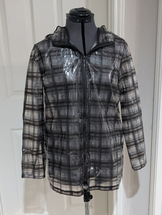Fashion Nova Black Plaid Clear Hooded Raincoat Men's Large