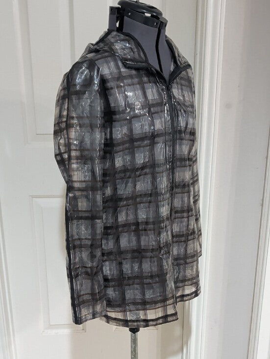 Fashion Nova Black Plaid Clear Hooded Raincoat Men's Large