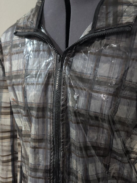 Fashion Nova Black Plaid Clear Hooded Raincoat Men's Large