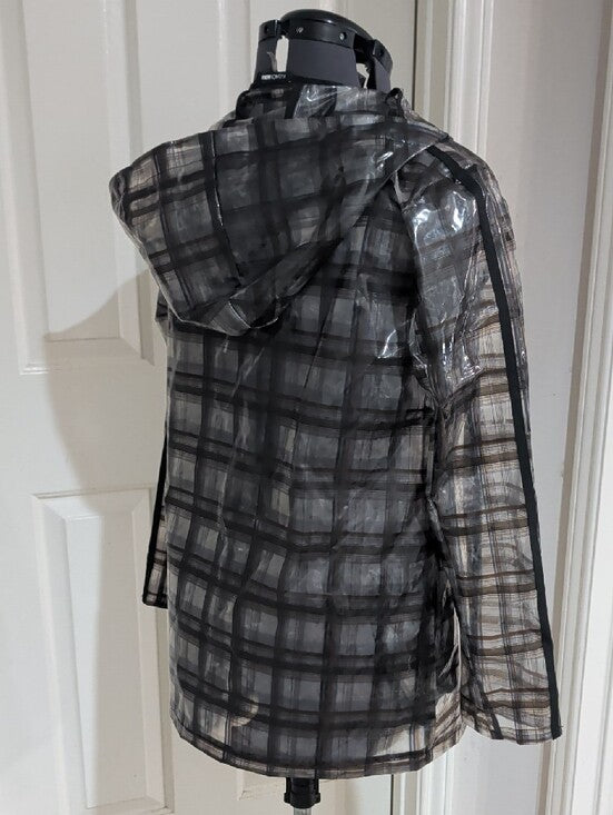 Fashion Nova Black Plaid Clear Hooded Raincoat Men's Large
