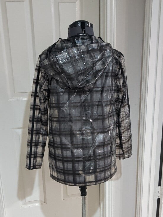 Fashion Nova Black Plaid Clear Hooded Raincoat Men's Large