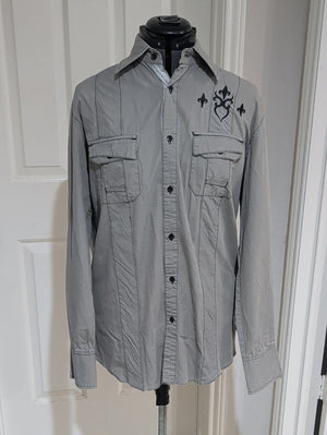 Untouchable Light Gray Button-Up Shirt Jacket with Chest Pockets Men's Large