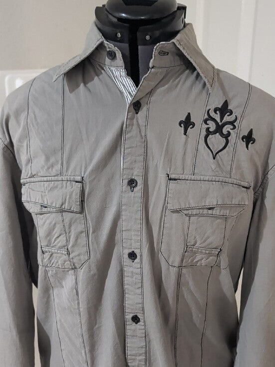 Untouchable Light Gray Button-Up Shirt Jacket with Chest Pockets Men's Large