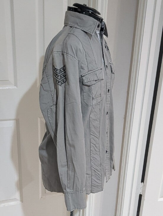 Untouchable Light Gray Button-Up Shirt Jacket with Chest Pockets Men's Large