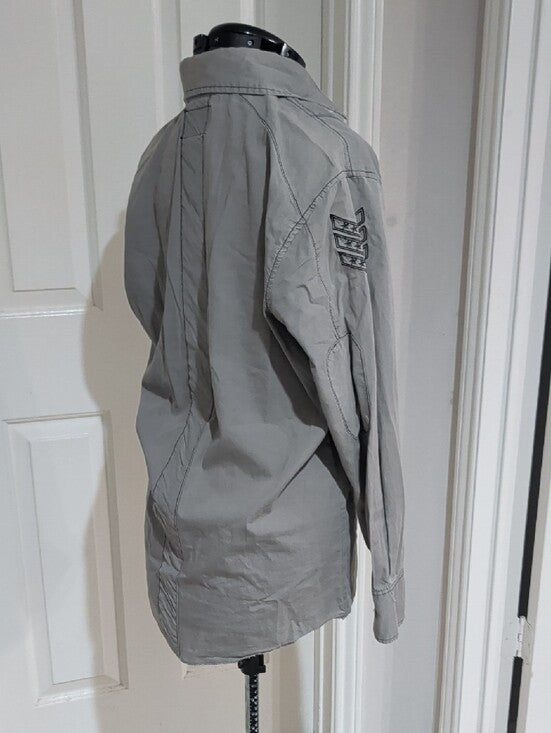 Untouchable Light Gray Button-Up Shirt Jacket with Chest Pockets Men's Large