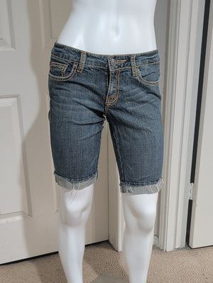 VTG Hot Kiss Slim Dark Blue Denim Knee-Length Shorts Retro Women's 5/27 US