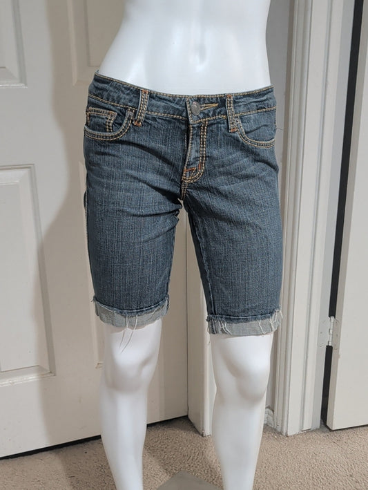 VTG Hot Kiss Slim Dark Blue Denim Knee-Length Shorts Retro Women's 5/27 US