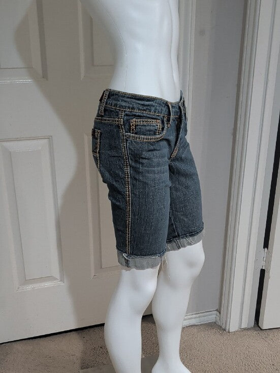 VTG Hot Kiss Slim Dark Blue Denim Knee-Length Shorts Retro Women's 5/27 US