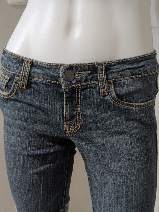 VTG Hot Kiss Slim Dark Blue Denim Knee-Length Shorts Retro Women's 5/27 US